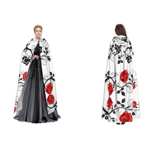 Apbdffjnf Kapuzenumhang für Erwachsene, Motiv: Blumen und Rosen mit Blättern, geheimnisvoller Kapuzenumhang für Halloween, Kostümparty, Weihnachten, Cosplay von Apbdffjnf