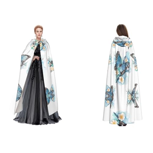 Apbdffjnf Kapuzenumhang für Erwachsene, Motiv: blauer Schmetterling auf Blüte, geheimnisvoller Kapuzenumhang für Halloween, Kostümparty, Weihnachten, Cosplay von Apbdffjnf