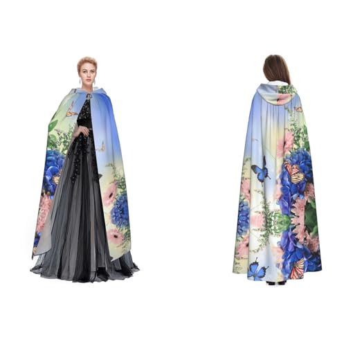 Apbdffjnf Kapuzenumhang für Erwachsene, Motiv: blauer Schmetterling und Blumen, geheimnisvoller Kapuzenumhang für Halloween, Kostümparty, Weihnachten, Cosplay von Apbdffjnf