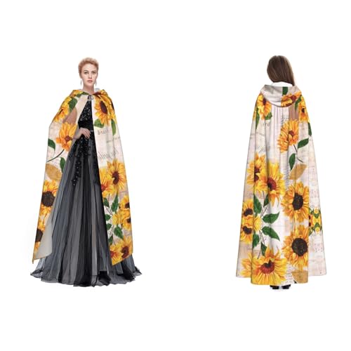 Apbdffjnf Kapuzenumhang für Erwachsene, Sonnenblumen-Druck, geheimnisvoller Kapuzenumhang für Halloween, Kostümparty, Weihnachten, Cosplay von Apbdffjnf