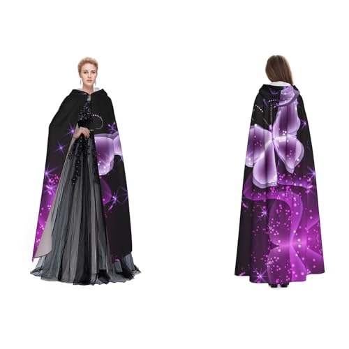Apbdffjnf Kapuzenumhang für Erwachsene, niedlicher violetter Schmetterling, geheimnisvoller Kapuzenumhang für Halloween, Kostümparty, Weihnachten, Cosplay von Apbdffjnf