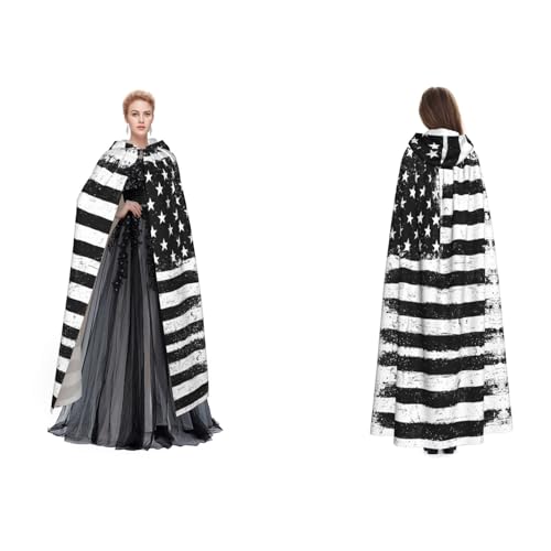 Apbdffjnf Kapuzenumhang mit amerikanischer Flagge, schwarzer und weißer Aufdruck für Erwachsene, geheimnisvoller Kapuzenumhang für Halloween, Kostümparty, Weihnachten, Cosplay von Apbdffjnf