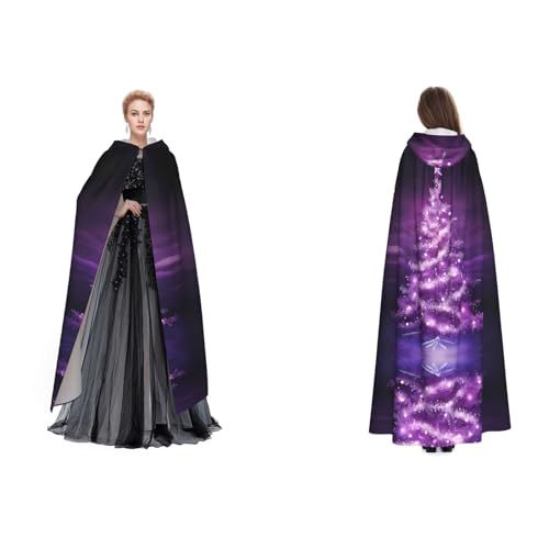 Apbdffjnf Mysteriöser Kapuzenumhang für Erwachsene, mit lila Weihnachtsbaum-Aufdruck, für Halloween, Party, Weihnachten, Cosplay von Apbdffjnf