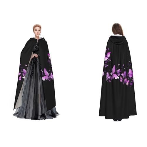 Apbdffjnf Mysteriöser Kapuzenumhang für Erwachsene, mit violettem Schmetterlingsdruck, für Halloween, Party, Weihnachten, Cosplay von Apbdffjnf