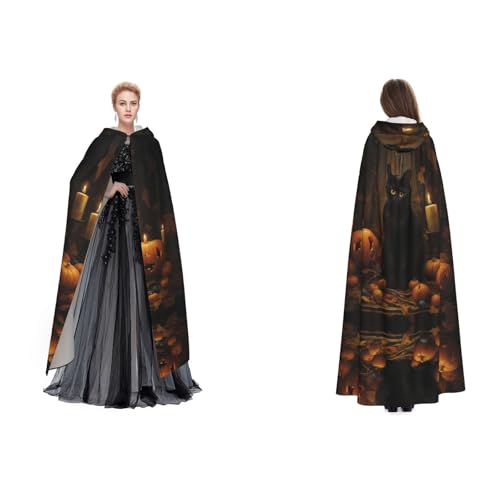 Apbdffjnf Mysteriöser Kapuzenumhang für Erwachsene, schwarzer Katzen-Aufdruck, für Halloween, Party, Weihnachten, Cosplay von Apbdffjnf