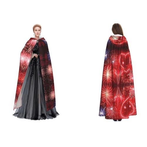 Apbdffjnf Mysteriöser Kapuzenumhang für Erwachsene (Herzfeuerwerk) für Halloween, Kostümparty, Weihnachten, Cosplay von Apbdffjnf