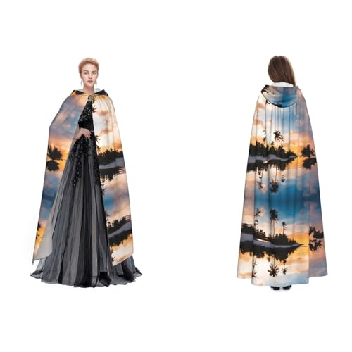 Apbdffjnf Mysteriöser Kapuzenumhang für Erwachsene (tropischer Sonnenuntergang) für Halloween, Party, Weihnachten, Cosplay von Apbdffjnf