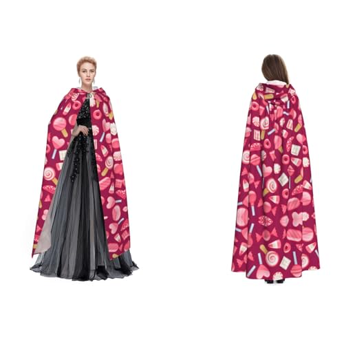 Apbdffjnf Mysteriöser Kapuzenumhang mit Aufdruck (Bonbonrosa) für Erwachsene, Halloween, Party, Weihnachten, Cosplay von Apbdffjnf