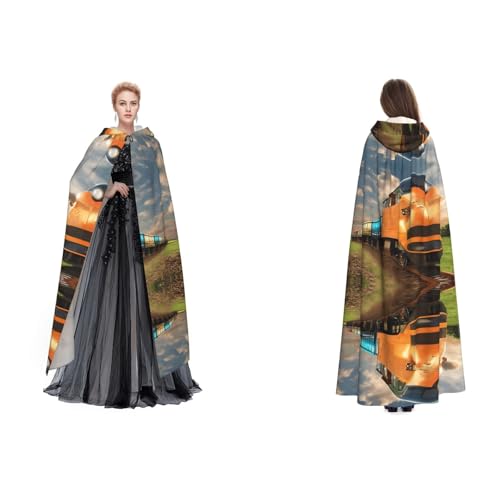 Apbdffjnf Mysteriöser Kapuzenumhang mit Aufdruck (Güterzug) für Erwachsene, Halloween, Party, Weihnachten, Cosplay von Apbdffjnf