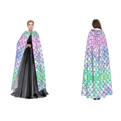 Apbdffjnf Mysteriöser Kapuzenumhang mit Aufdruck (Meerjungfrauenschuppen) für Erwachsene, Halloween, Party, Weihnachten, Cosplay von Apbdffjnf