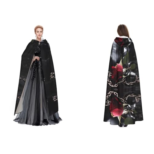Apbdffjnf Mysteriöser Umhang mit Kapuze für Erwachsene, mit schwarzen Rosen, für Halloween, Party, Weihnachten, Cosplay von Apbdffjnf