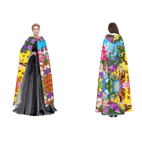 Apbdffjnf Mysteriöser Umhang mit Kapuze für Erwachsene (Vögel, Blumen, Schmetterlinge) für Halloween, Party, Weihnachten, Cosplay von Apbdffjnf