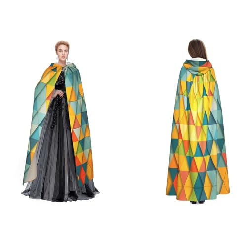 Apbdffjnf Mysteriöser bedruckter Kapuzenumhang (buntes Dreieck) für Erwachsene, Halloween, Party, Weihnachten, Cosplay von Apbdffjnf