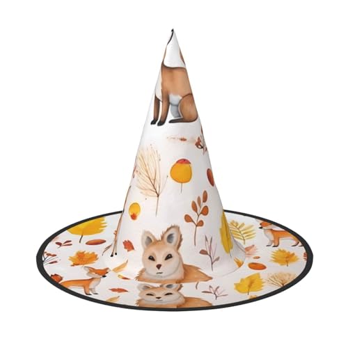 Apbdffjnf Niedlicher Fuchs, Eichhörnchen, Igel, Kaninchen, Vogel, Druck, Halloween, Hexenhut, spitzer Hexenhut, Kostümzubehör für Halloween-Party-Dekoration von Apbdffjnf