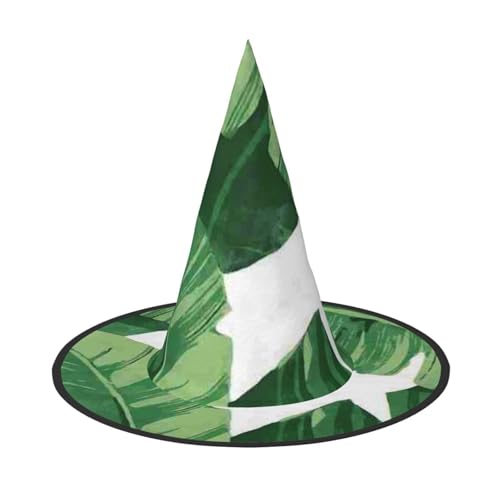 Apbdffjnf Niedlicher grüner Palmblatt-Druck, Halloween-Hexenhut, spitzer Hexenhut, Kostümzubehör für Halloween-Party-Dekoration von Apbdffjnf