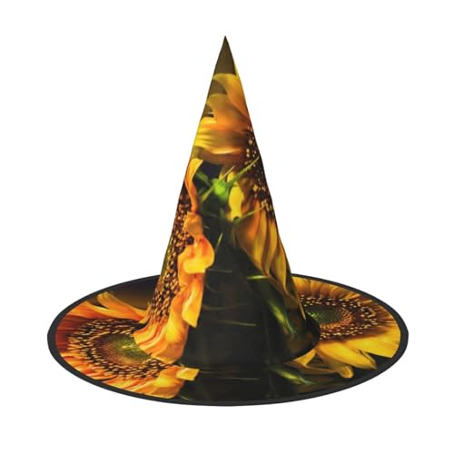 Apbdffjnf Orange Sonnenblume Tapetendruck Halloween Hexenhut Spitzer Hexenhut Kostüm Zubehör für Halloween Party Dekoration von Apbdffjnf