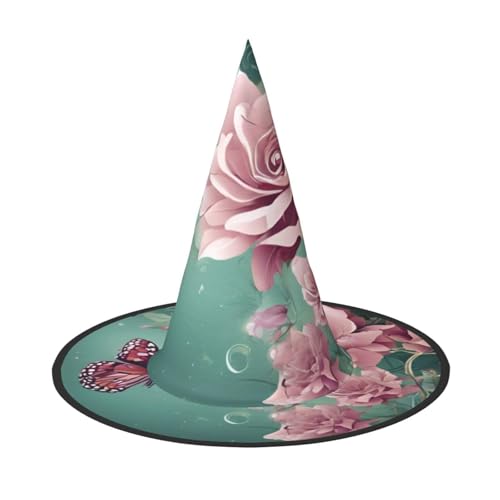 Apbdffjnf Orchidee Blume Schmetterling Weich Frisch Frühling Druck Halloween Hexenhut Spitzer Hexenhut Kostüm Zubehör für Halloween Party Dekoration von Apbdffjnf