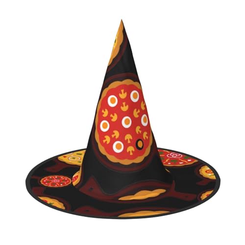 Apbdffjnf Pizza Food Print Halloween Hexenhut Spitzer Hexenhut Kostüm Zubehör für Halloween Party Dekoration von Apbdffjnf