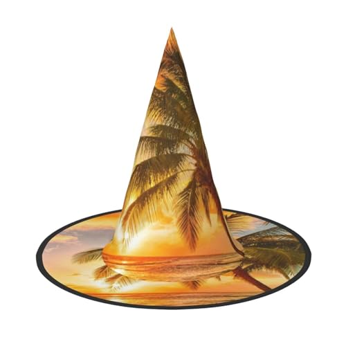 Apbdffjnf Sonnenuntergang Hawaii Palme Druck Halloween Hexenhut Spitz Hexenhut Kostüm Zubehör für Halloween Party Dekoration von Apbdffjnf
