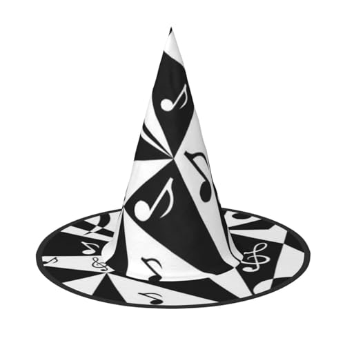 Apbdffjnf Stilvoller Musiknotenmuster-Druck, Halloween-Hexenhut, spitzer Hexenhut, Kostümzubehör für Halloween-Party-Dekoration von Apbdffjnf