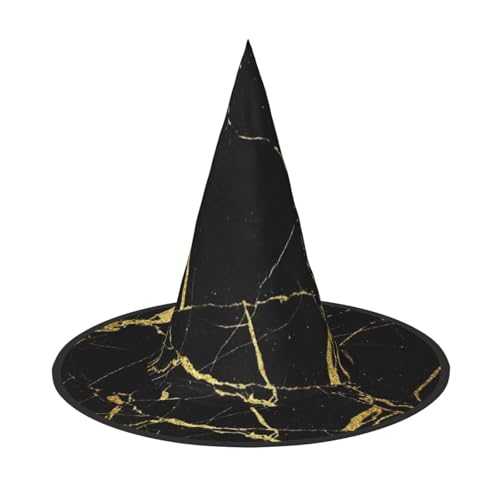 Apbdffjnf Stilvoller goldfarbener Marmorier-Texturdruck, Halloween-Hexenhut, spitzer Hexenhut, Kostümzubehör für Halloween-Party-Dekoration von Apbdffjnf