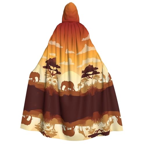 Apbdffjnf Umhang mit Kapuze (Elefant und Giraffe im Sonnenuntergang), dicker Kapuzenumhang für Erwachsene, Unisex, Umhang mit Kapuze, Halloween-Kapuzenumhang für Damen und Herren, weich und elastisch von Apbdffjnf