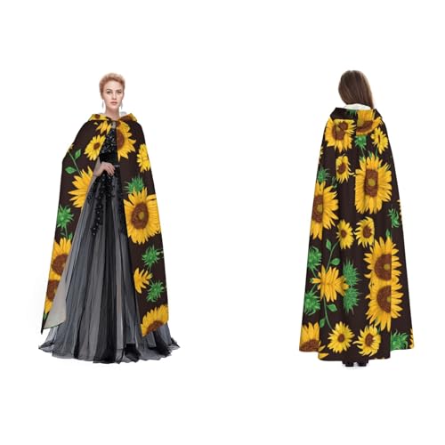 Apbdffjnf Umhang mit wunderschöner Sonnenblumen-Aufdruck, für Erwachsene, geheimnisvoller Kapuzenumhang für Halloween, Kostüm, Party, Weihnachten, Cosplay von Apbdffjnf