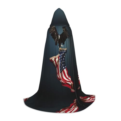 Kapuzenumhang (3D-Weißkopfseeadler fliegend mit amerikanischer Flagge) für Teenager, Kostümparty, Halloween, Kapuzenumhang, weich und elastisch, Größe S von Apbdffjnf