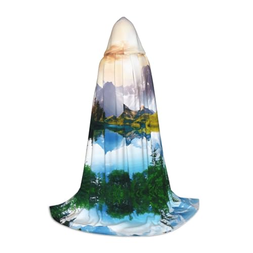 Kapuzenumhang mit Blick auf den Berg und See, bedruckt, für Teenager, Kostümparty, Halloween, weich und elastisch, Größe S Kapuzenumhang mit Blick auf den Berg und See, bedruckt, für Teenager, Kostümparty, Halloween, weich und elastisch, Größe S von Apbdffjnf