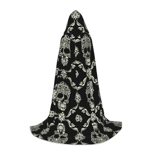 Kapuzenumhang mit Blumenschädel und Ornament-Muster, für Teenager, Kostümparty, Halloween, weich und elastisch, Größe M von Apbdffjnf