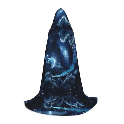 Kapuzenumhang mit Mond, Sternen und Planeten, bedruckt, für Teenager, Kostümparty, Halloween, weich und elastisch, Größe L von Apbdffjnf