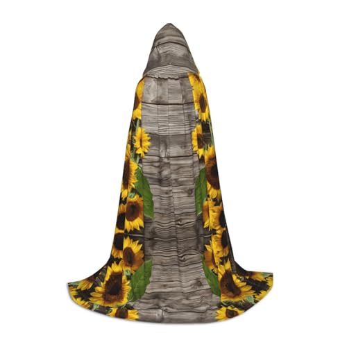 Kapuzenumhang mit Sonnenblumen-Holzbrett, bedruckt, für Teenager, Kostümparty, Halloween, weich und elastisch, Größe S von Apbdffjnf
