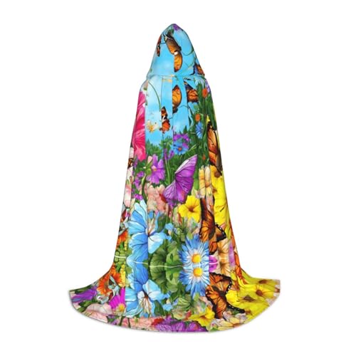 Kapuzenumhang mit Vögeln, Blumen, Schmetterling, bedruckt, für Teenager, Kostümparty, Halloween, weich und elastisch, Größe L von Apbdffjnf