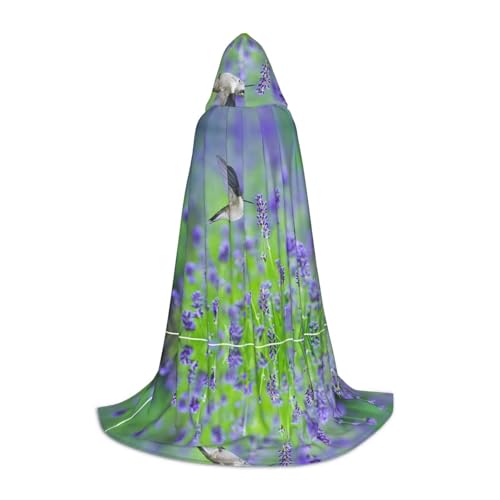 Kapuzenumhang mit Vögeln in lila Lavendel, Blumenmuster, bedruckt, für Teenager, Kostümparty, Halloween, Kapuzenumhang, weich und elastisch, Größe L von Apbdffjnf