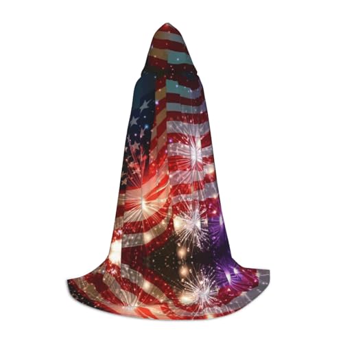 Kapuzenumhang mit amerikanischer Flagge (Feuerwerksflagge) für Teenager, Kostümparty, Halloween, weich und elastisch, Größe S von Apbdffjnf