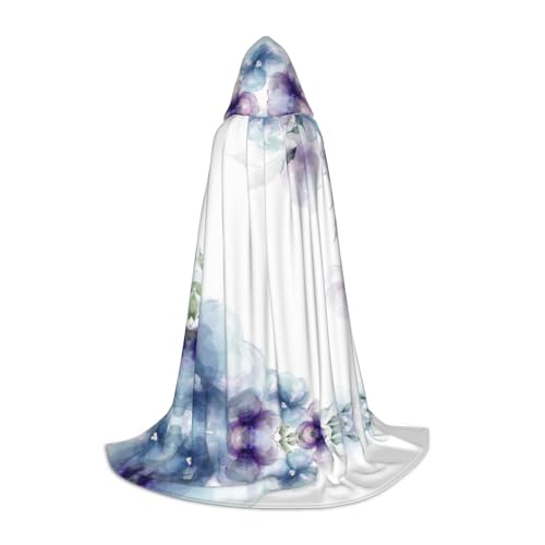 Kapuzenumhang mit blau-violetten Blumen und grünen Blättern, für Teenager, Kostümparty, Halloween, weich und elastisch, Größe S von Apbdffjnf