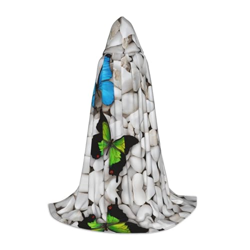 Kapuzenumhang mit blauem Schmetterling, grünem Schmetterling und Stein, bedruckt, für Teenager, Kostümparty, Halloween, weich und elastisch, Größe L von Apbdffjnf