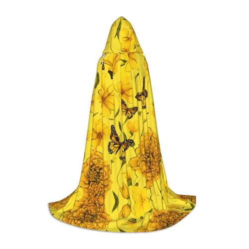Kapuzenumhang mit gelben Blumen und Schmetterlingen, für Teenager, Kostümparty, Halloween, weich und elastisch, Größe S von Apbdffjnf