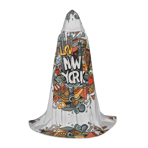 Kapuzenumhang mit niedlichem Cartoon-Motiv New York, für Teenager, Kostümparty, Halloween, weich und elastisch, Größe M von Apbdffjnf