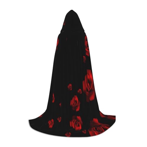 Kapuzenumhang mit roter Rose und schwarzem Hintergrund, für Teenager, Kostümparty, Halloween, weich und elastisch, Größe L von Apbdffjnf