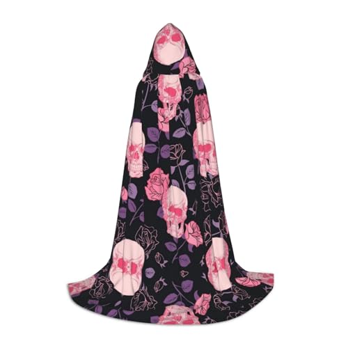 Kapuzenumhang mit violettem Rosen-Totenkopf-Druck, für Teenager, Kostümparty, Halloween, Kapuzenumhang, weich und elastisch, Größe M von Apbdffjnf