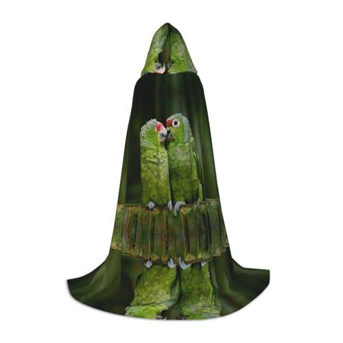 Kapuzenumhang mit zwei Papageien auf grüner Palme, für Teenager, Kostümparty, Halloween, weich und elastisch, Größe S von Apbdffjnf