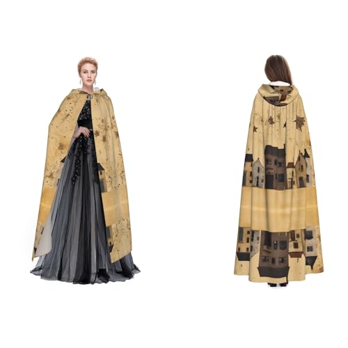 Mysteriöser Kapuzenumhang für Erwachsene (beige braun Haus und Obst) für Halloween, Party, Weihnachten, Cosplay von Apbdffjnf