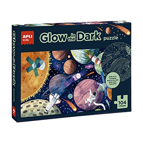 APLI Kids 18812 18812-Leuchtendes Puzzle Glow in The Dark-Modell Solar System-Neon Effekt, leuchtet im Dunkeln-104 Teile Größe 5 x 5 cm von APLI Kids