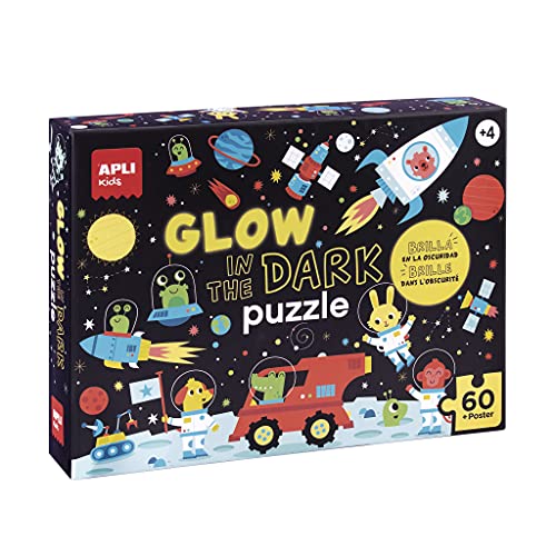 APLI Kids 18813 Stars 18813-Leuchtendes Puzzle Glow in The Dark-Modell Space-Neon Effekt, leuchtet im Dunkeln-60 Teile Größe 6 x 6 cm von APLI Kids