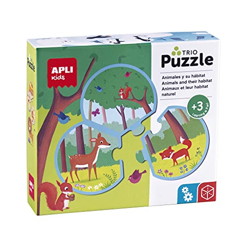 Apli Europe 18821 APLI Kids 18821-Puzzle Trio Tiere und Ihr Lebensraum-Enthält 8 Puzzles à 3, 24 Teile Größe Ø 9 cm von APLI Kids