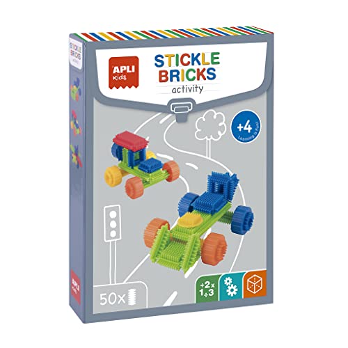 APLI Kids 19159 - Bausatz Stickle Bricks - 50 Teile für Fahrzeuge und Charaktere - inkl. 8 Chips mit Beispielen von APLI Kids
