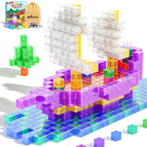 Apluses Magnetische Bausteine - Transparente Style, Magnetbausteine, Magnetfliesenspielzeug, Montessori Spielzeug ab 3 Jahre, kreatives Lernspielzeug für den Außenbereich, Magnete Kinder von Apluses