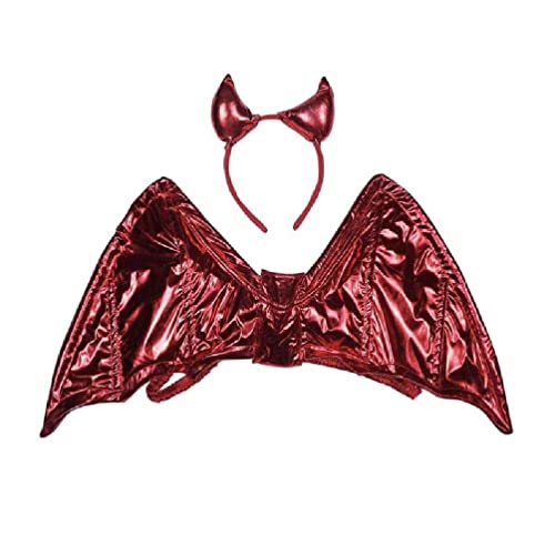 Apooke 2-teiliges Hallowmas-Teufelskostüm-Set mit Teufelsflügel, Teufelshorn, Stirnband, Dämonen-Kostüm, Zubehör für Cosplay-Party von Apooke
