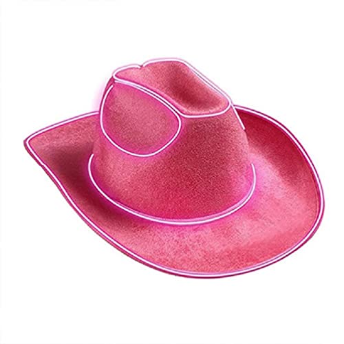 Apooke Cowboyhut im Western-Stil, Cowgirl-Hut, rosafarbener Hut, leuchtendes Kostüm, Kopfbedeckung, Fedora-Hut, Karneval, Party, Requisiten von Apooke
